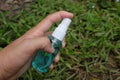 Spray alcohol female hands hand sanitizer gel to patient eliminate germs covid 19 prevention concept